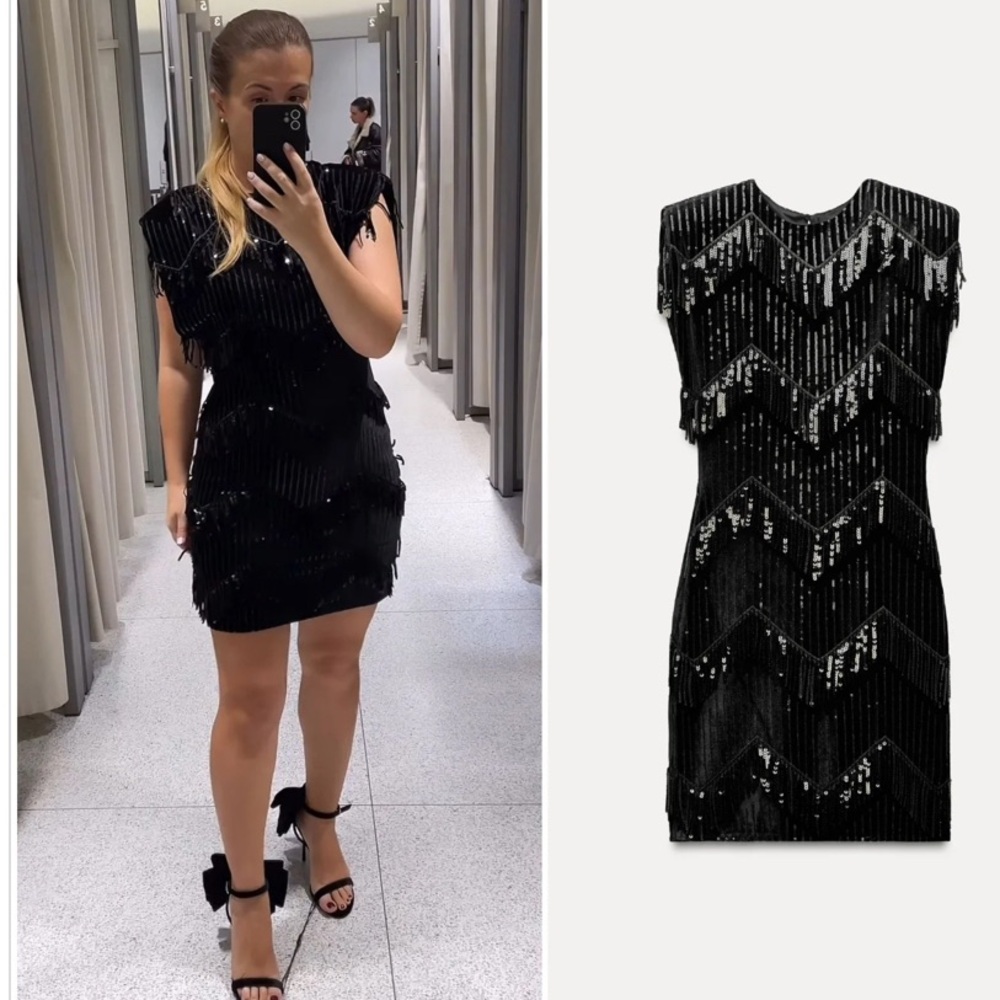 ZARA black velvet and sequin dress size extra large